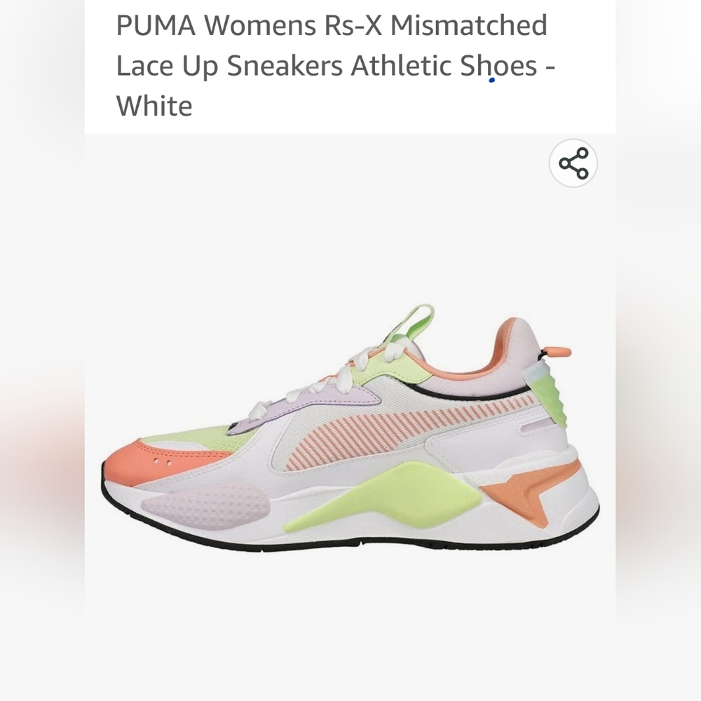 Puma RS-X women NWOT White/Peach Pink/Butterfly.         size 8 1/2
